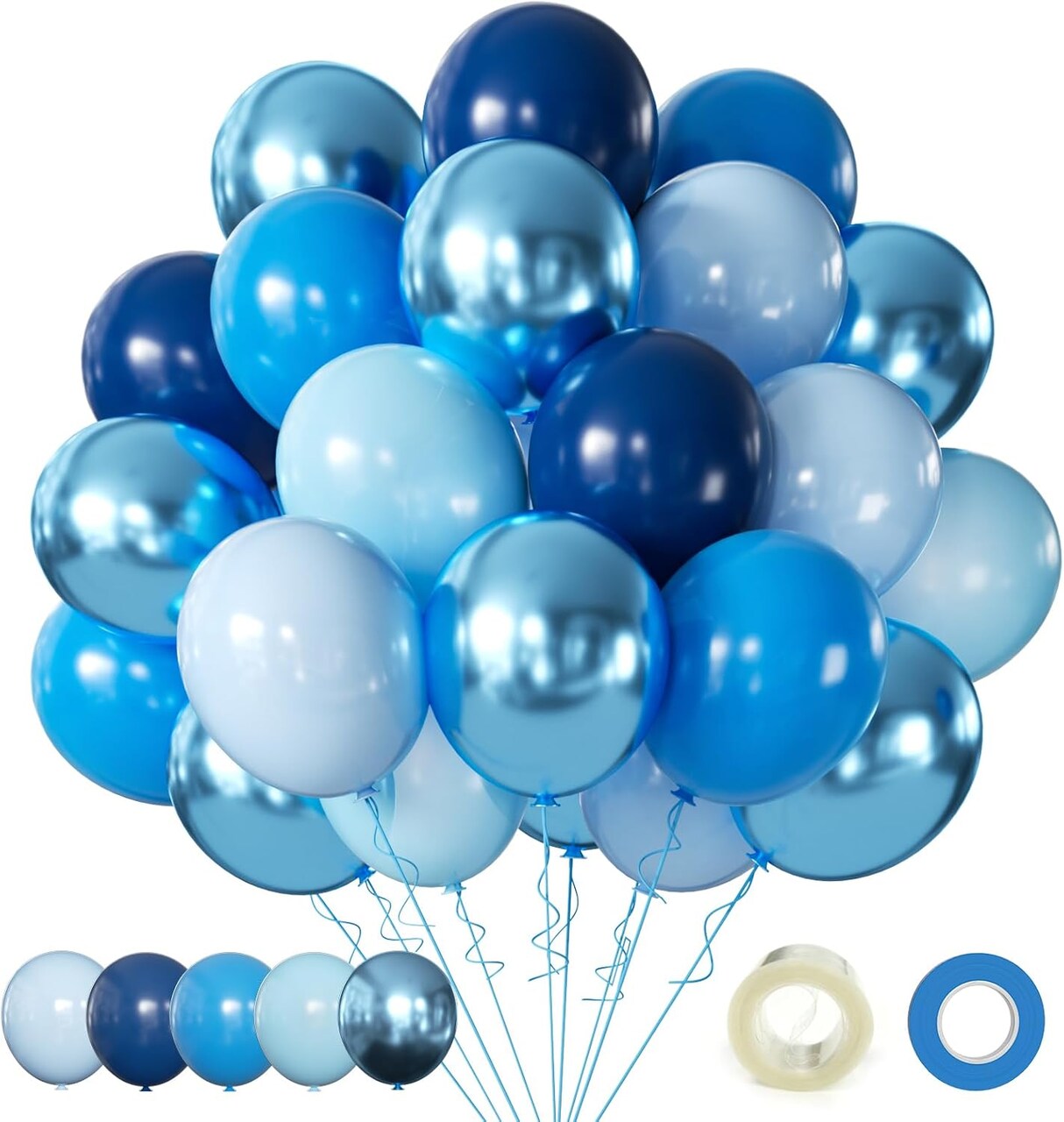 Chrome Blue Latex Balloons 60pcs 12in for Party & Baby Shower Decor